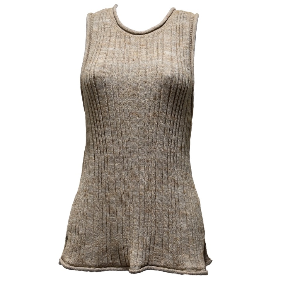 Pilcro Beige Ribbed Knit Sleeveless Top Size M Cotton Silk Blend Casual Tank